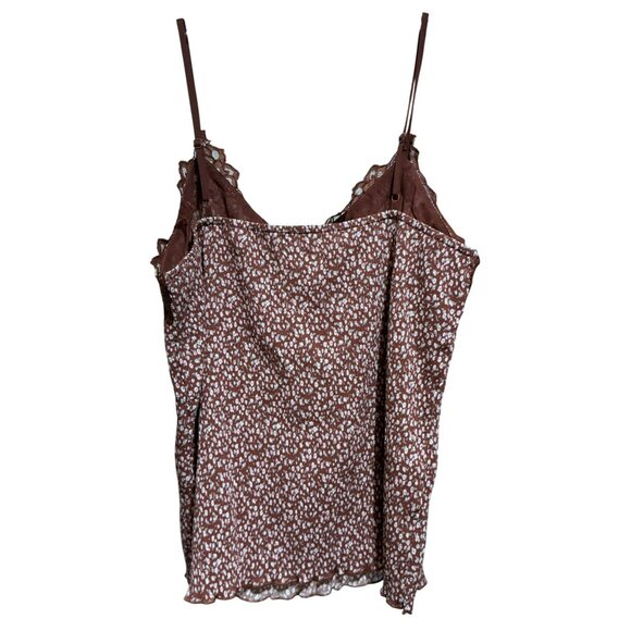 Everleigh Brown Floral Crinkle Mini Accordion Pleat Lace Cami Tank Top SZ M NEW - Picture 4 of 6